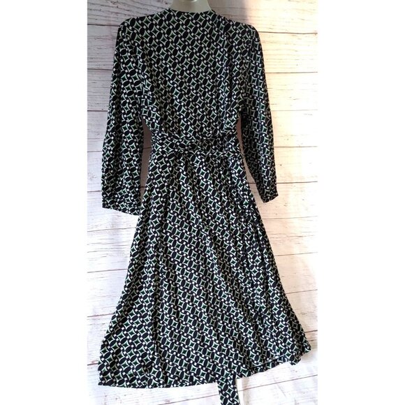 Women's Dress AK Anne Klein Wrap Green Black Long Sleeves Below Knee Knit SizeXL - Picture 2 of 12